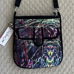 Kipling Crossbody/Shoulder Bag Splash Rainbow Abstract Print Black/Multi NWT